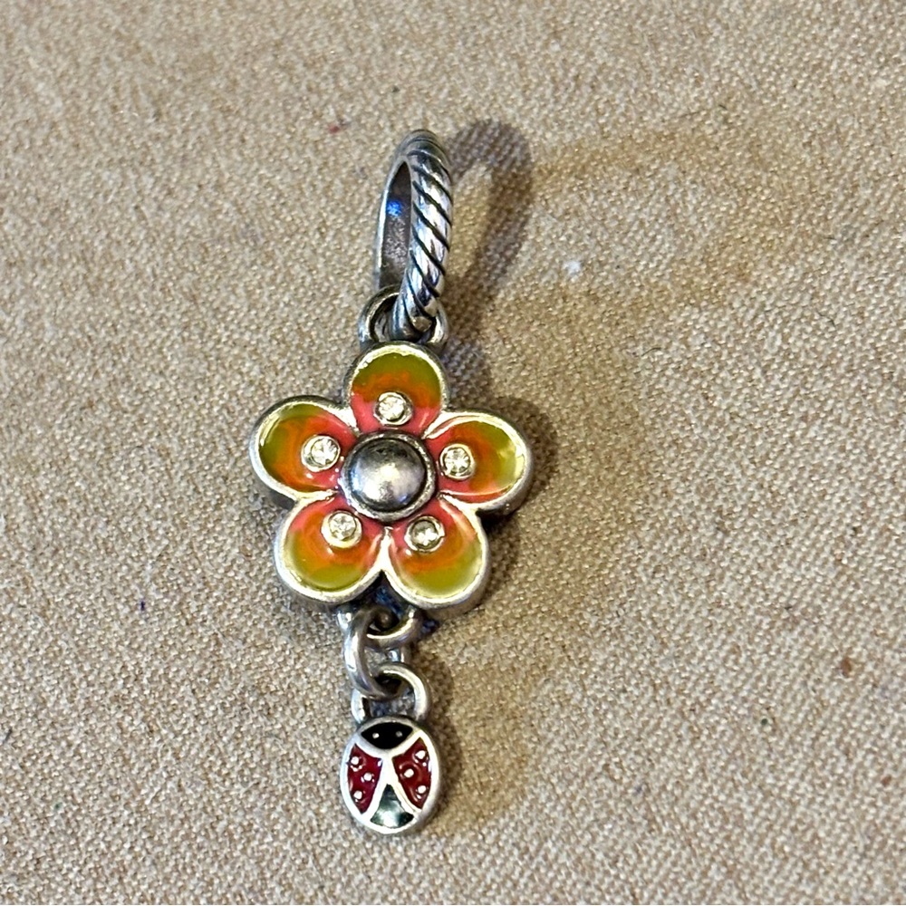 🆕Listing! Brighton Flower charm Yellow & orange enamel Dangling ladybug Retired